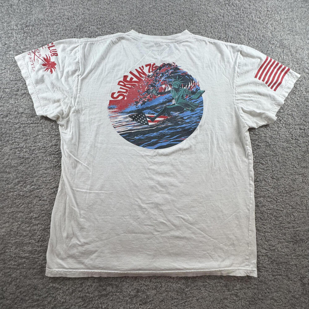 Vintage Surfin' 76 Graphic T-Shirt white XL Statue of Liberty‎ Surfing